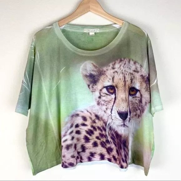 Forever 21 Tops - Baby Cheetah Cub 3D Print Slouchy Crop Top T-Shirt